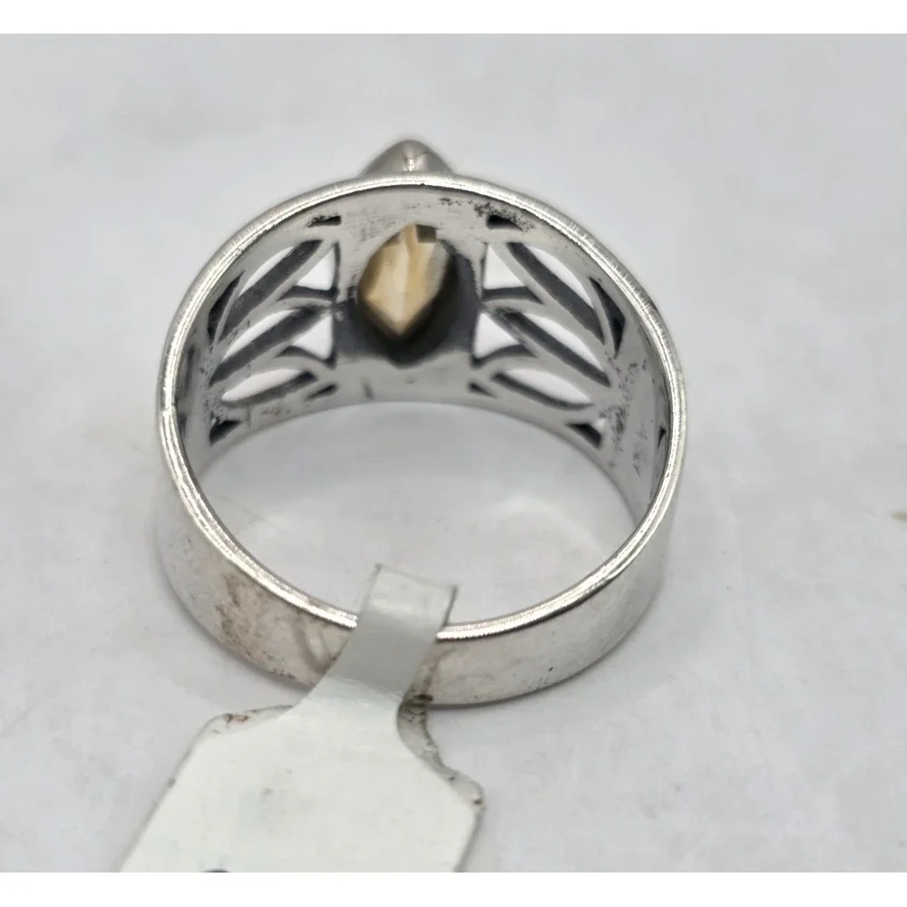 Citrine Faceted Marquise Ring Size 8 Sterling Silver 925 Wide Band Statement NWT
